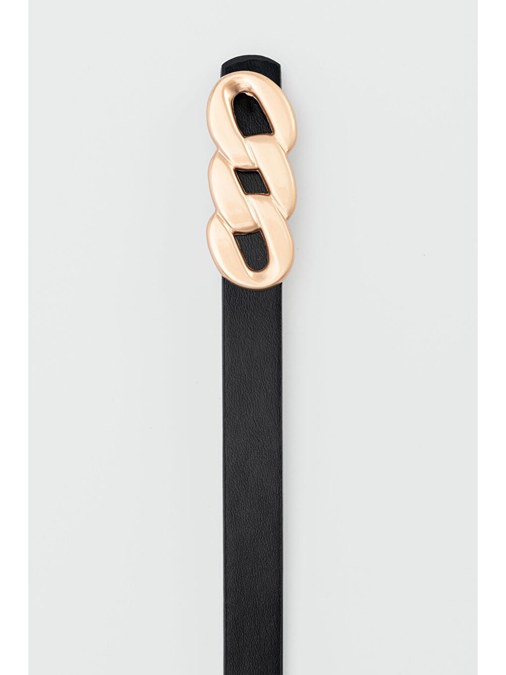 Zincir Görünüm Tokalı Suni Deri İnce Kemer Siyah-2