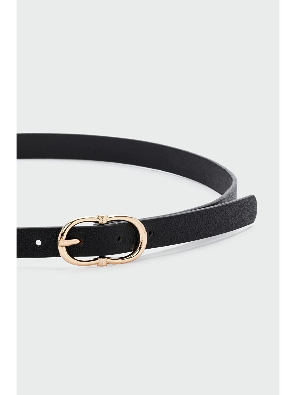 Oval Tokalı Dokulu Suni Deri Kemer Siyah-1