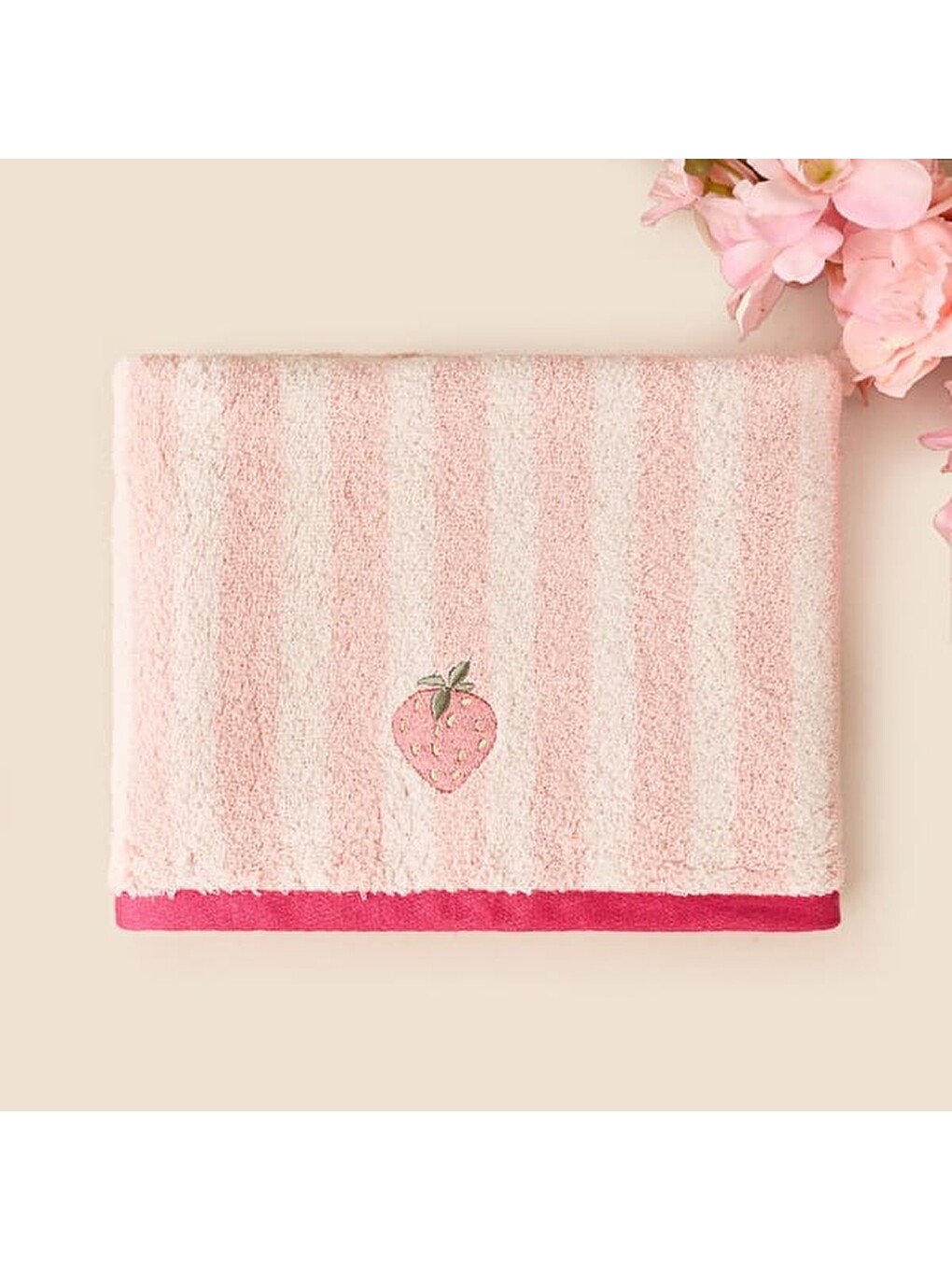 Soft Velin Yüz Havlusu - Ekru / Pembe - 50x80 cm