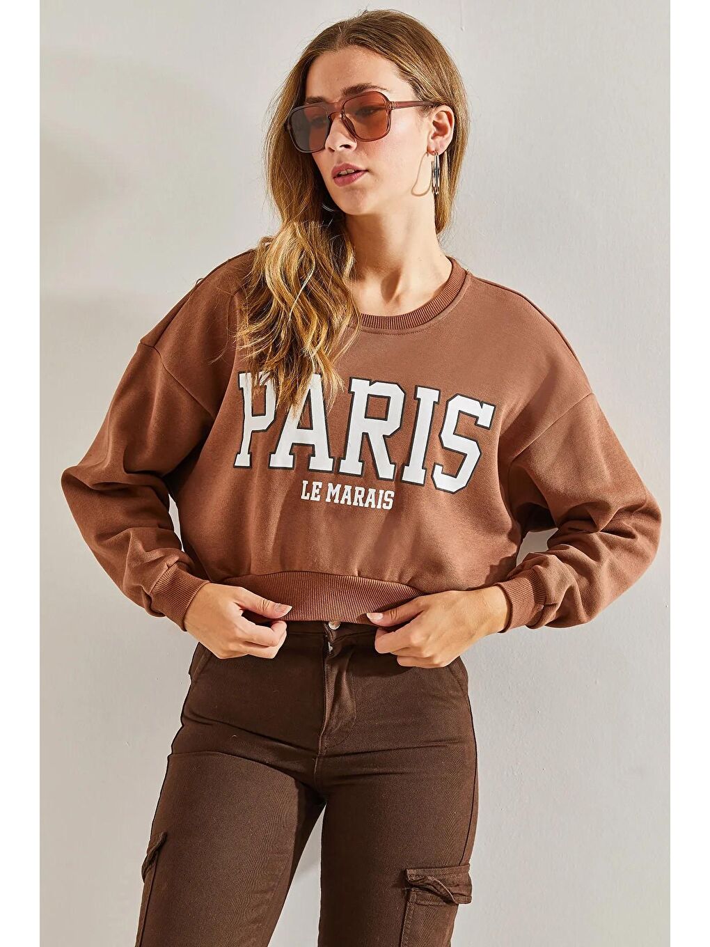 SHADE Kahverengi Kadın La Baskılı Sweatshirt - 3