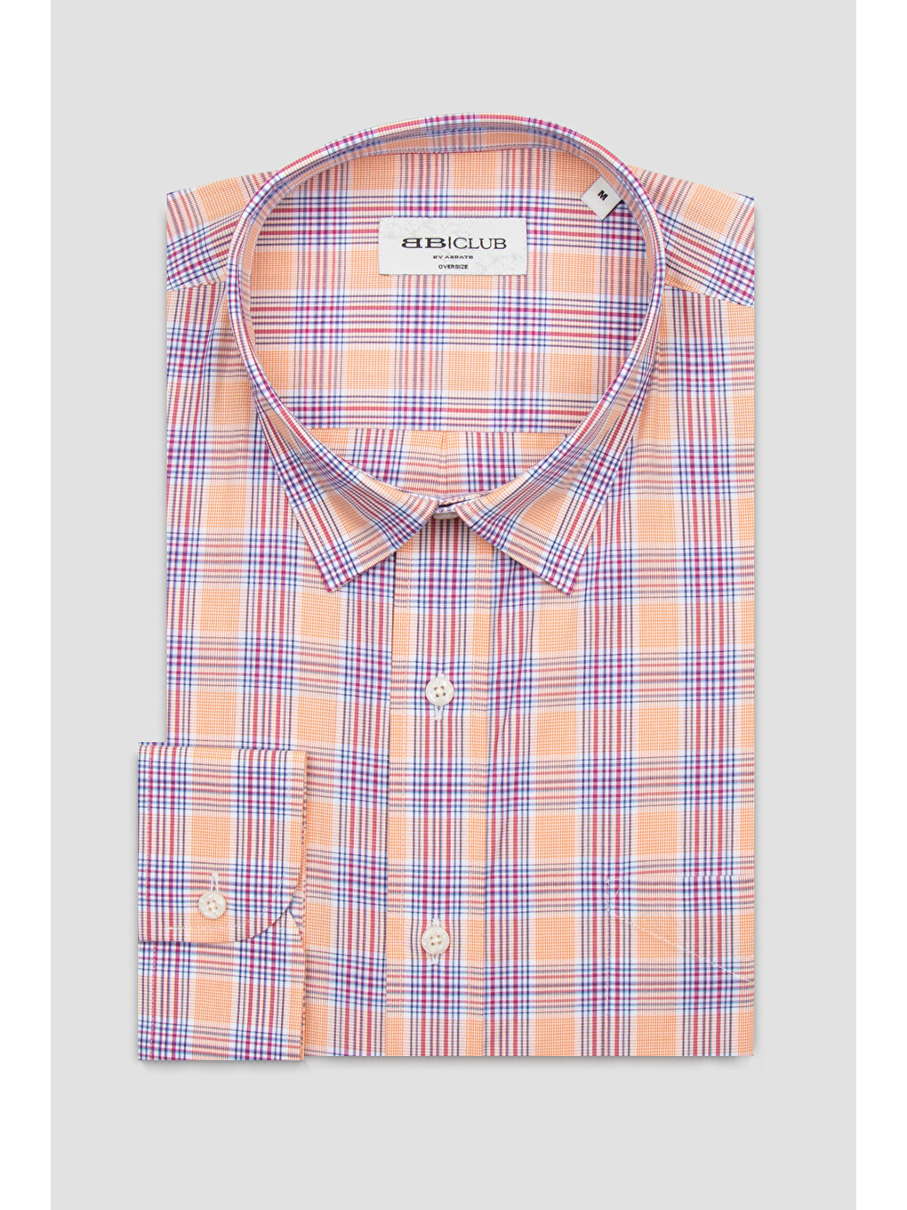 Rio Poplin Pamuklu Oversize Fit Turuncu Klasik Yaka Erkek Ekoseli Gömlek