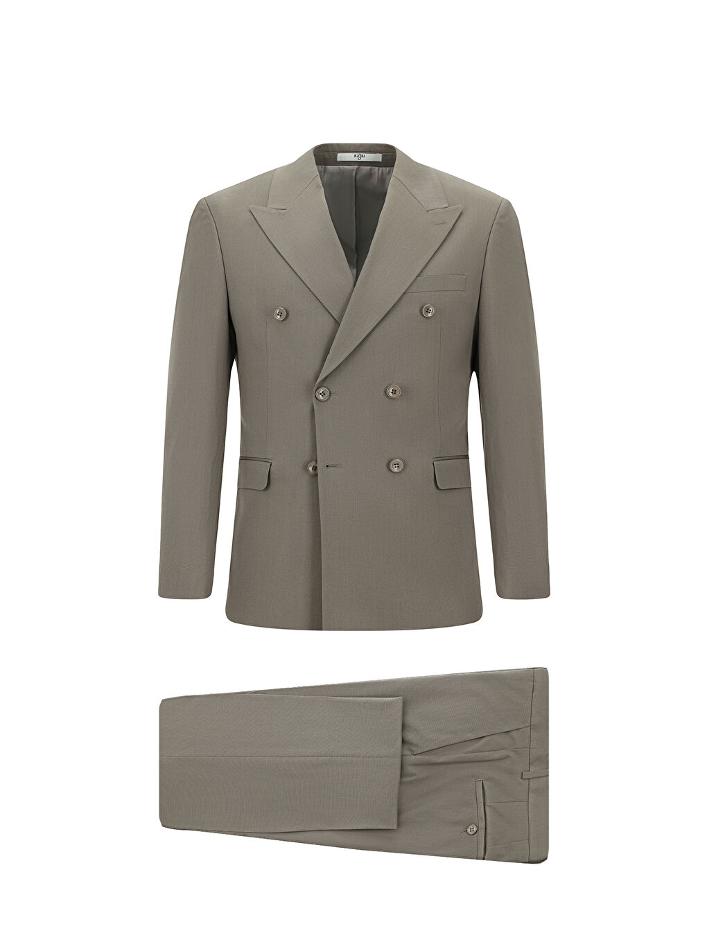 Kahverengi Slim Fit Dar Kesim Pamuklu Lyocell Kruvaze Takım Elbise-1