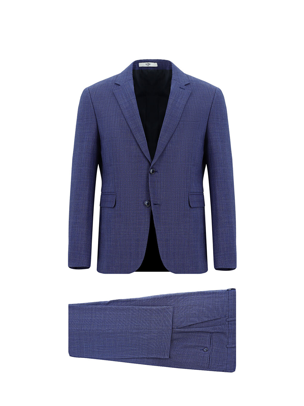 Lacivert 7 Drop Slim Fit Dar Kesim Yünlü Ekose Gofre Takım Elbise