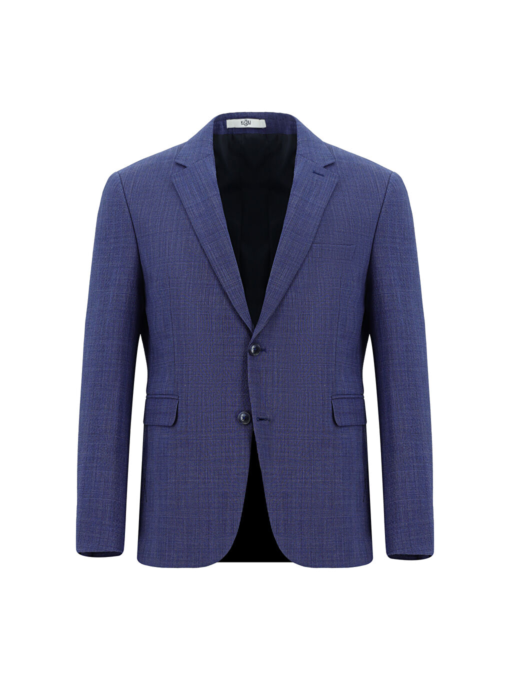 Lacivert 7 Drop Slim Fit Dar Kesim Yünlü Ekose Gofre Takım Elbise-1