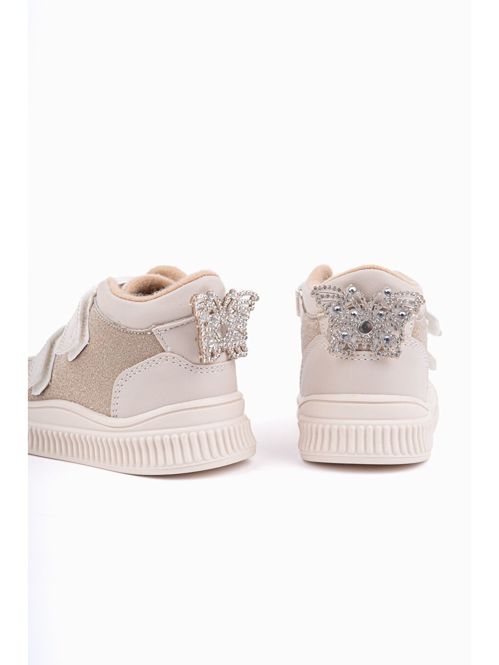 Bej PAWS Kelebekli Çift Cırtlı Kız Bebek ve Çocuk Bot-1