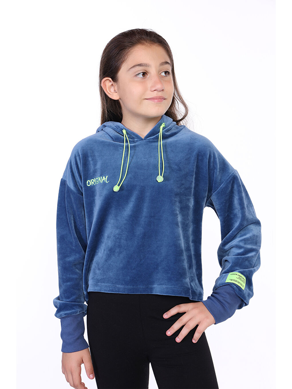 Toontoykids İndigo Kız Çocuk Kapüşonlu Kadife Sweatshirt