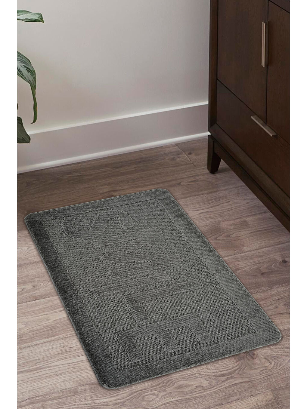 Doğal Kaymaz Taban Banyo Paspas Uzun Ömürlü Yumuşak Su Emici Yazılı Smile-Antrasit