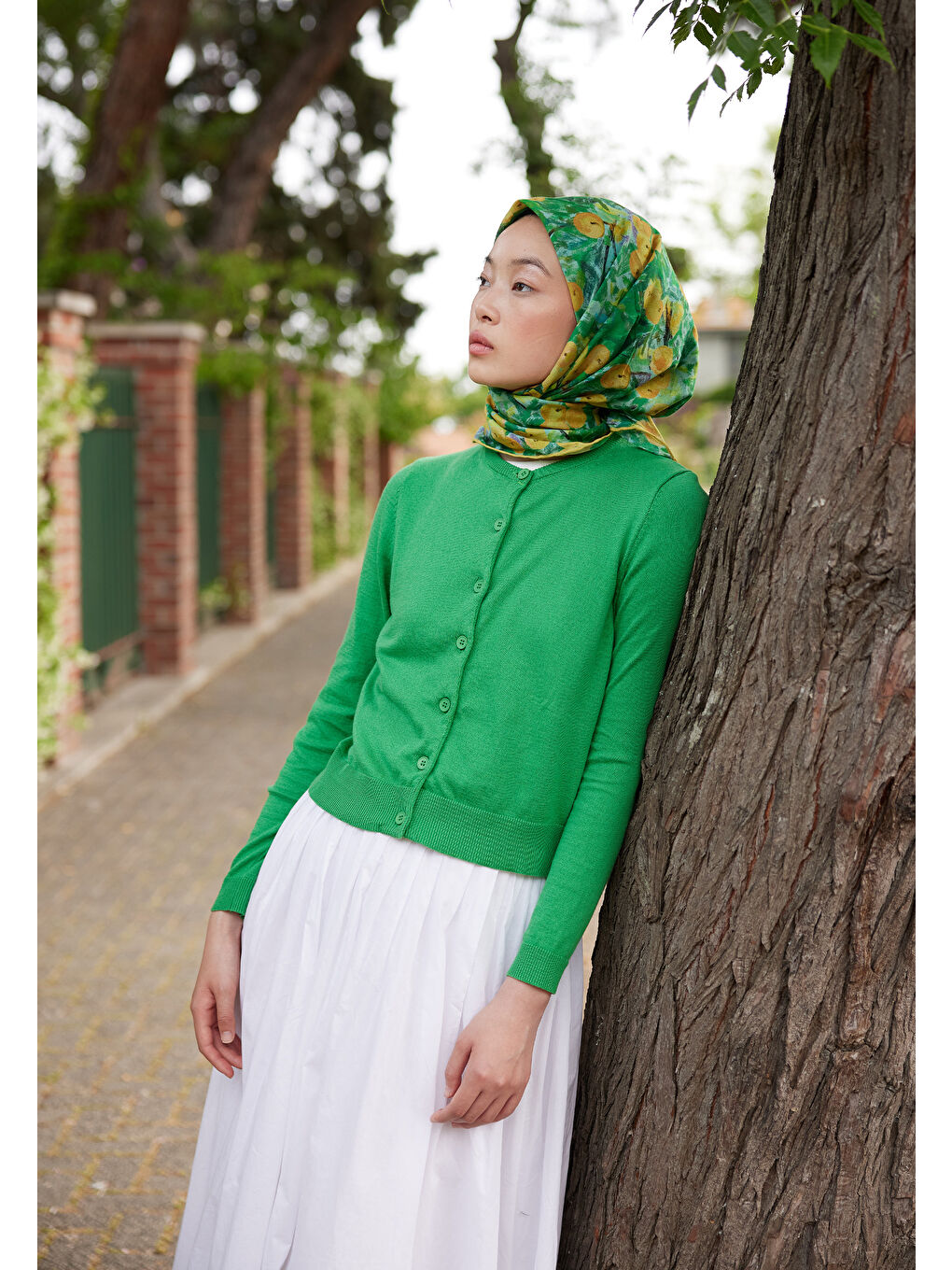 Peach Garden Desen Pamuk Vual Eşarp Pastel Sarı