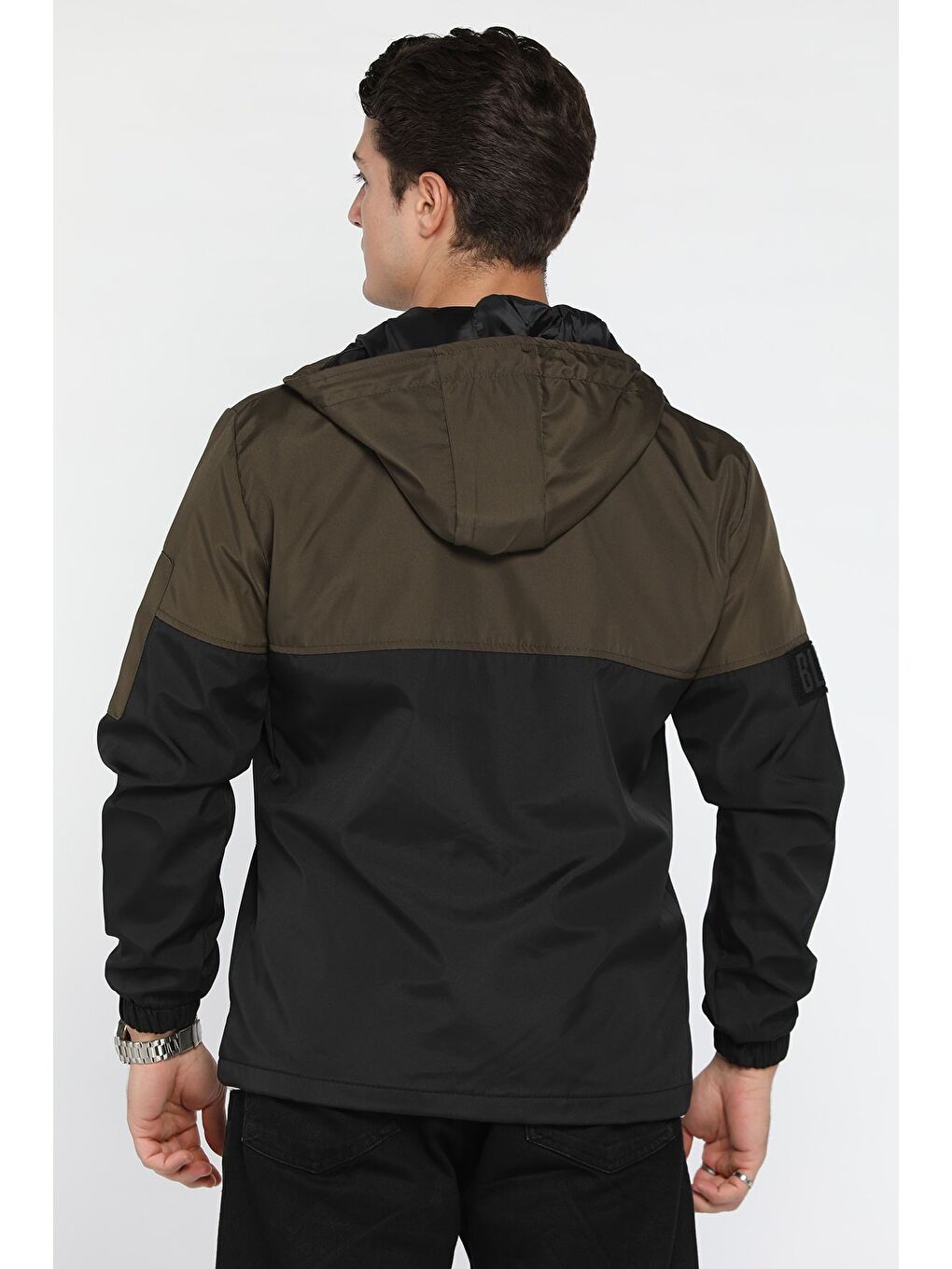 Haki Erkek Renk Garnili Kapüşonlu Mevsimlik Mont-2