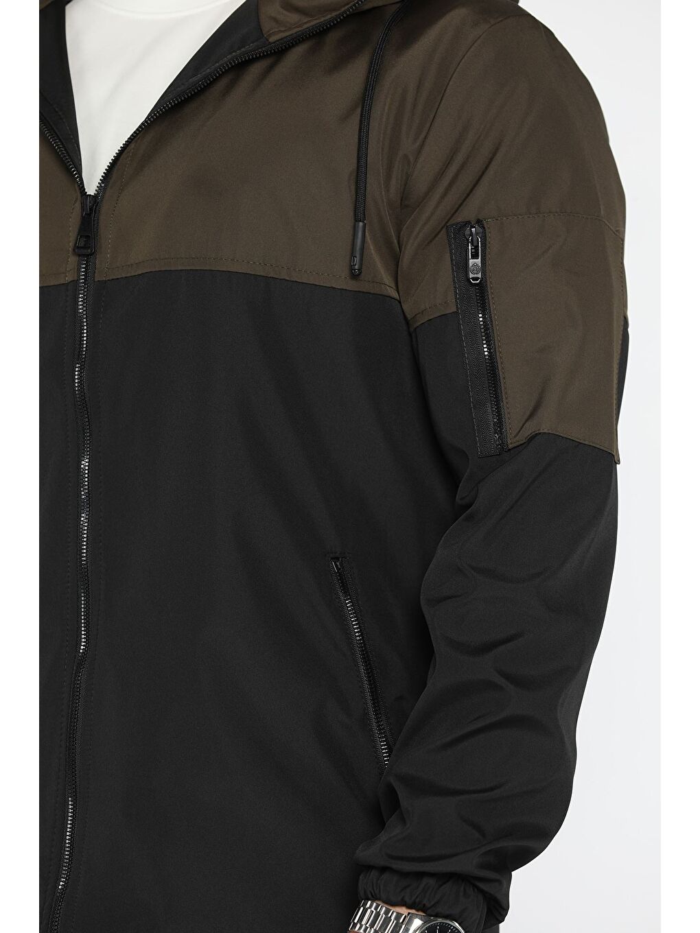 Haki Erkek Renk Garnili Kapüşonlu Mevsimlik Mont-3