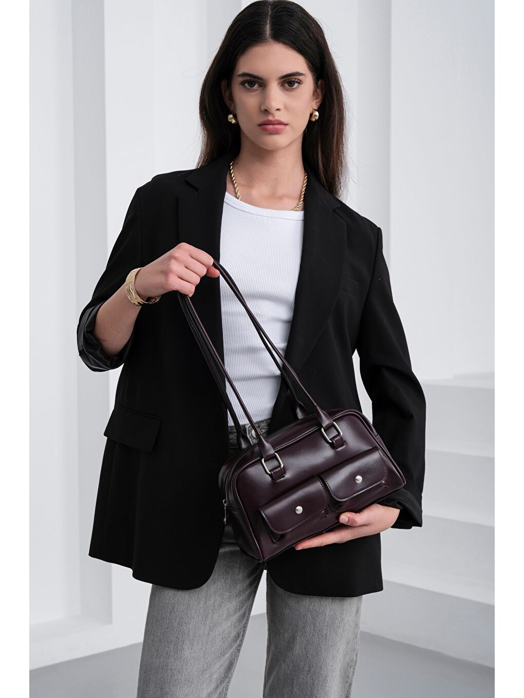 Rhan Retro Baget Çantası Bordo