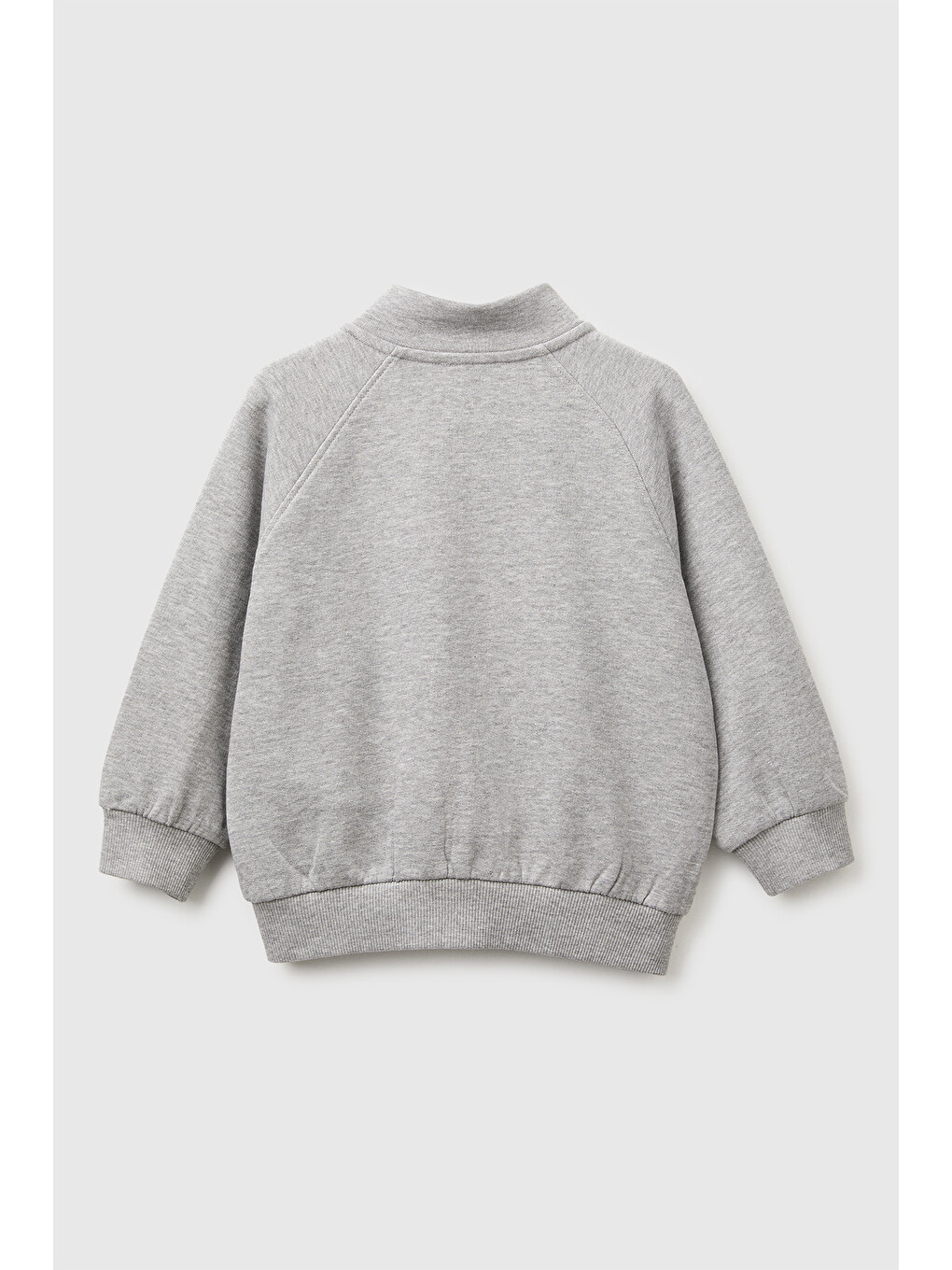 Erkek Bebek Gri Melanj Önü İşlemeli Ribanalı Boğazlı Fermuarlı Dik Yaka Sweatshirt-1
