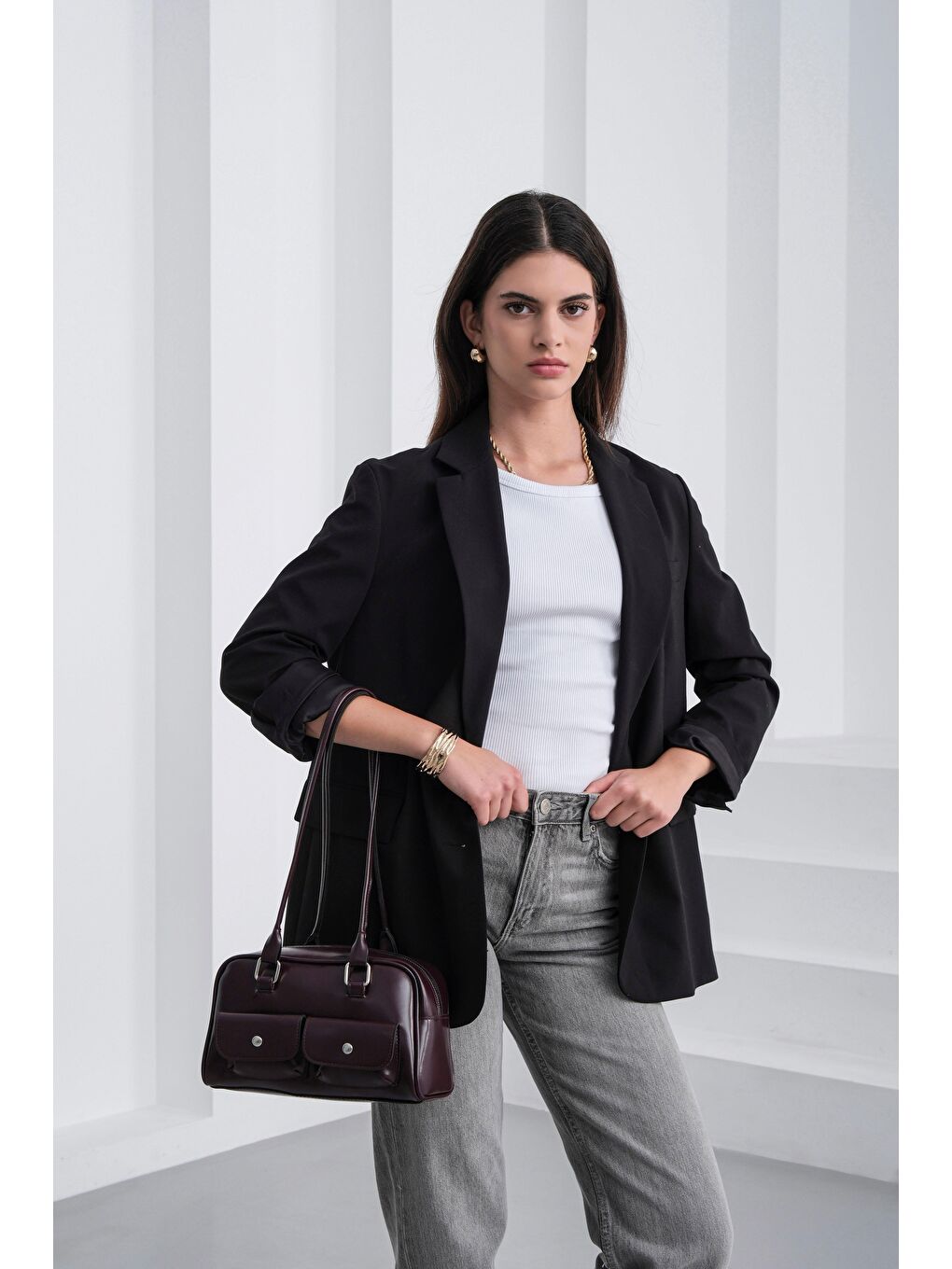 Rhan Retro Baget Çantası Bordo-1