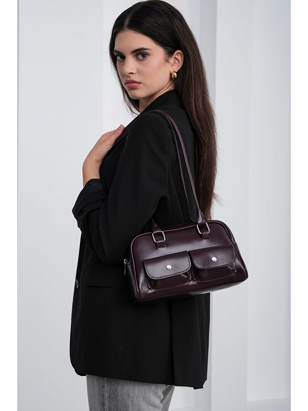 Rhan Retro Baget Çantası Bordo-2