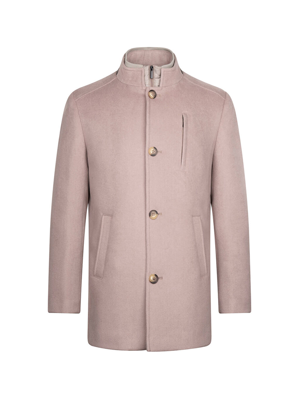 Bej Vizon Slim Fit Hakim Yaka Yünlü Palto