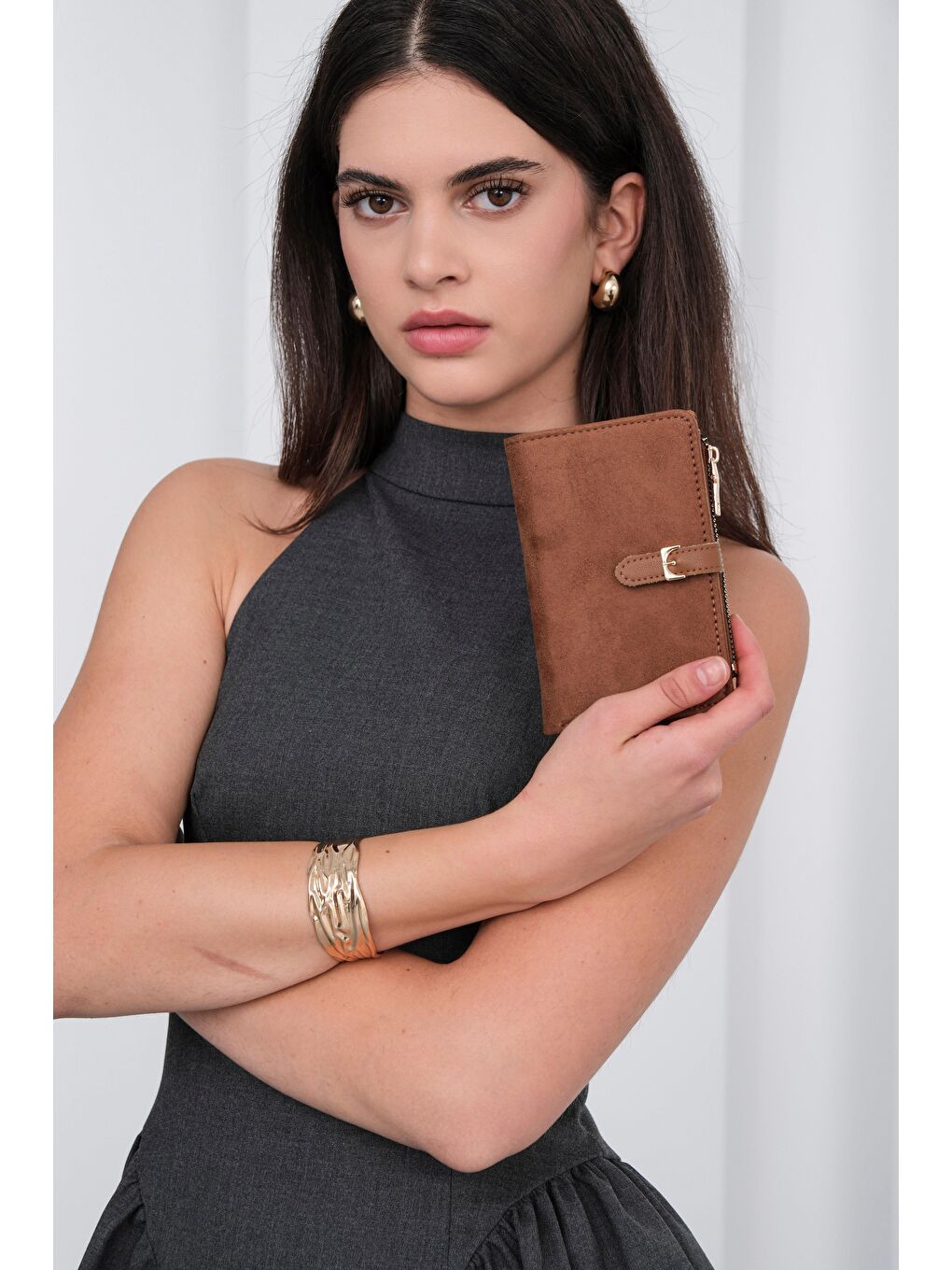 Kahverengi Kemerli Alpha Cüzdan Süet Taba