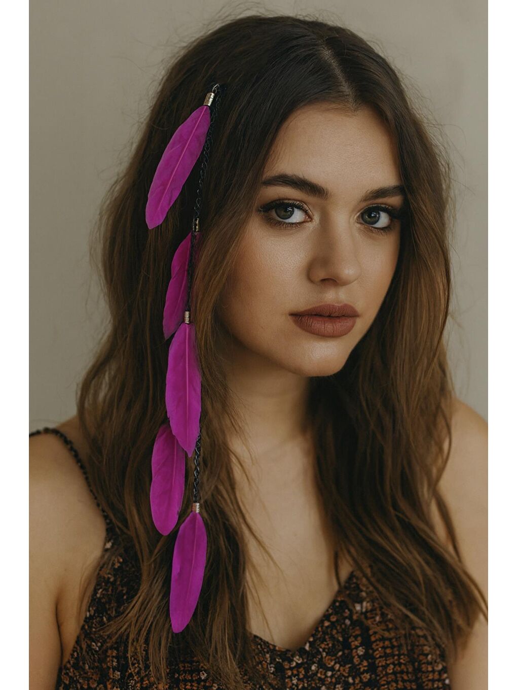 Fuşya Tüylü Saç Zinciri Rasta Saç İpi-1