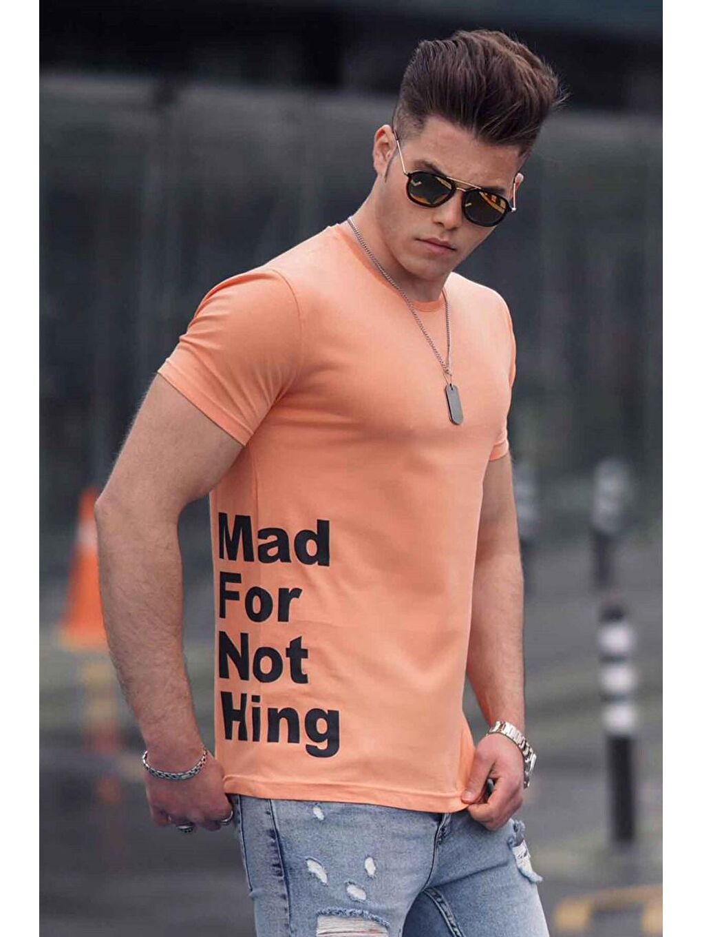 Turuncu Baskılı Erkek Tişört 4553