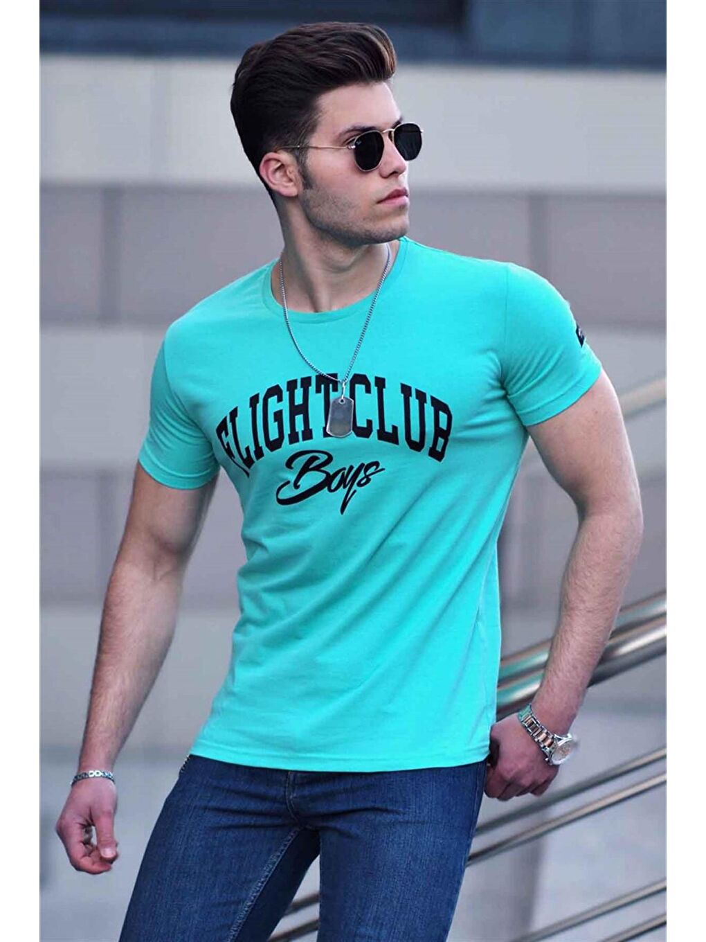 Baskılı Turkuaz Erkek Tişört 4591