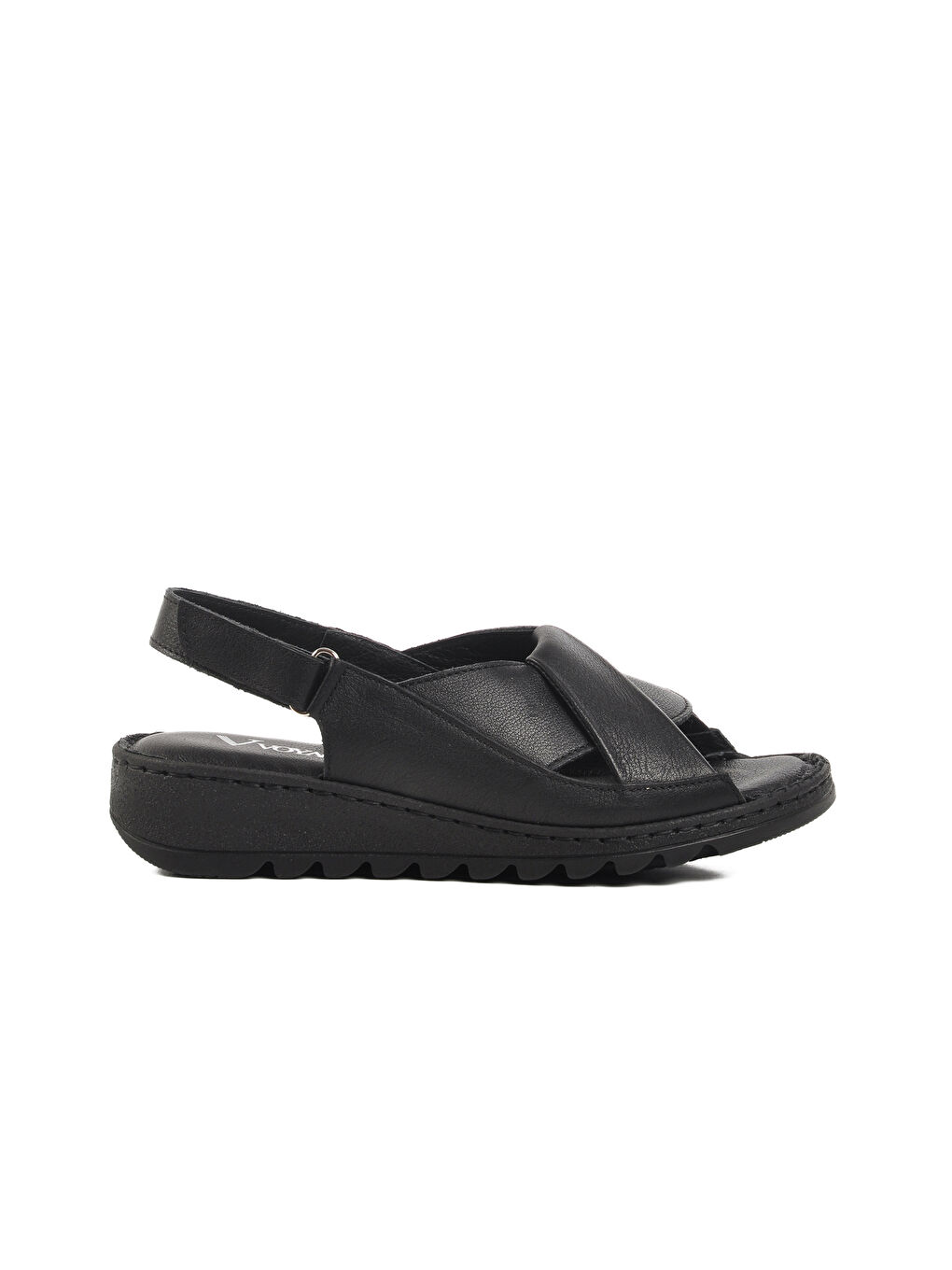 Siyah Hakiki Deri Cırtlı Kadın Sandalet Z265 Z