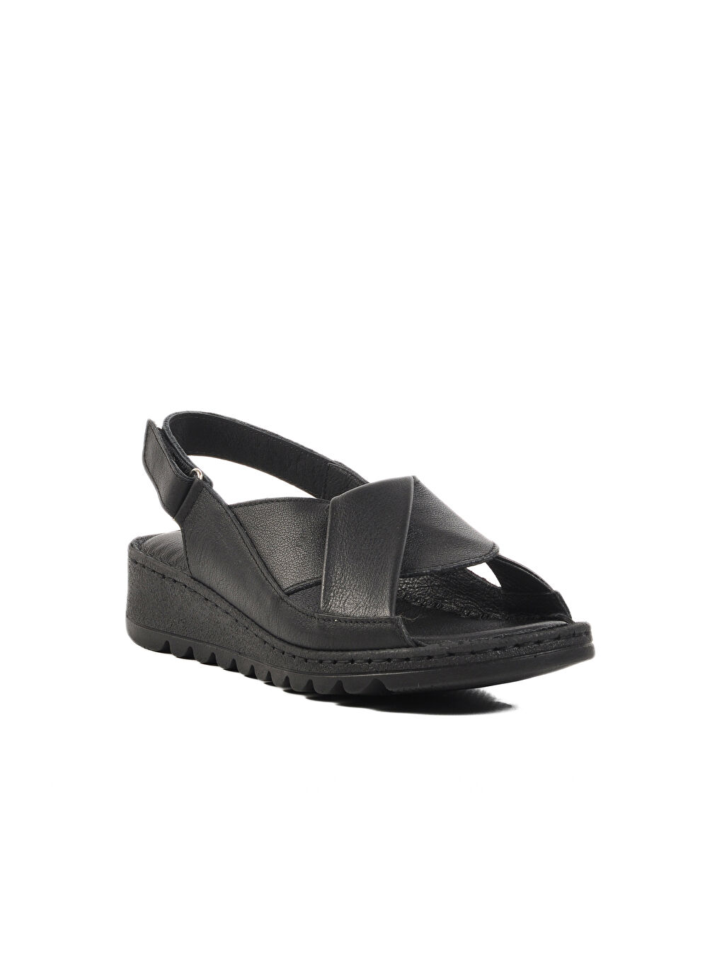 Siyah Hakiki Deri Cırtlı Kadın Sandalet Z265 Z-2