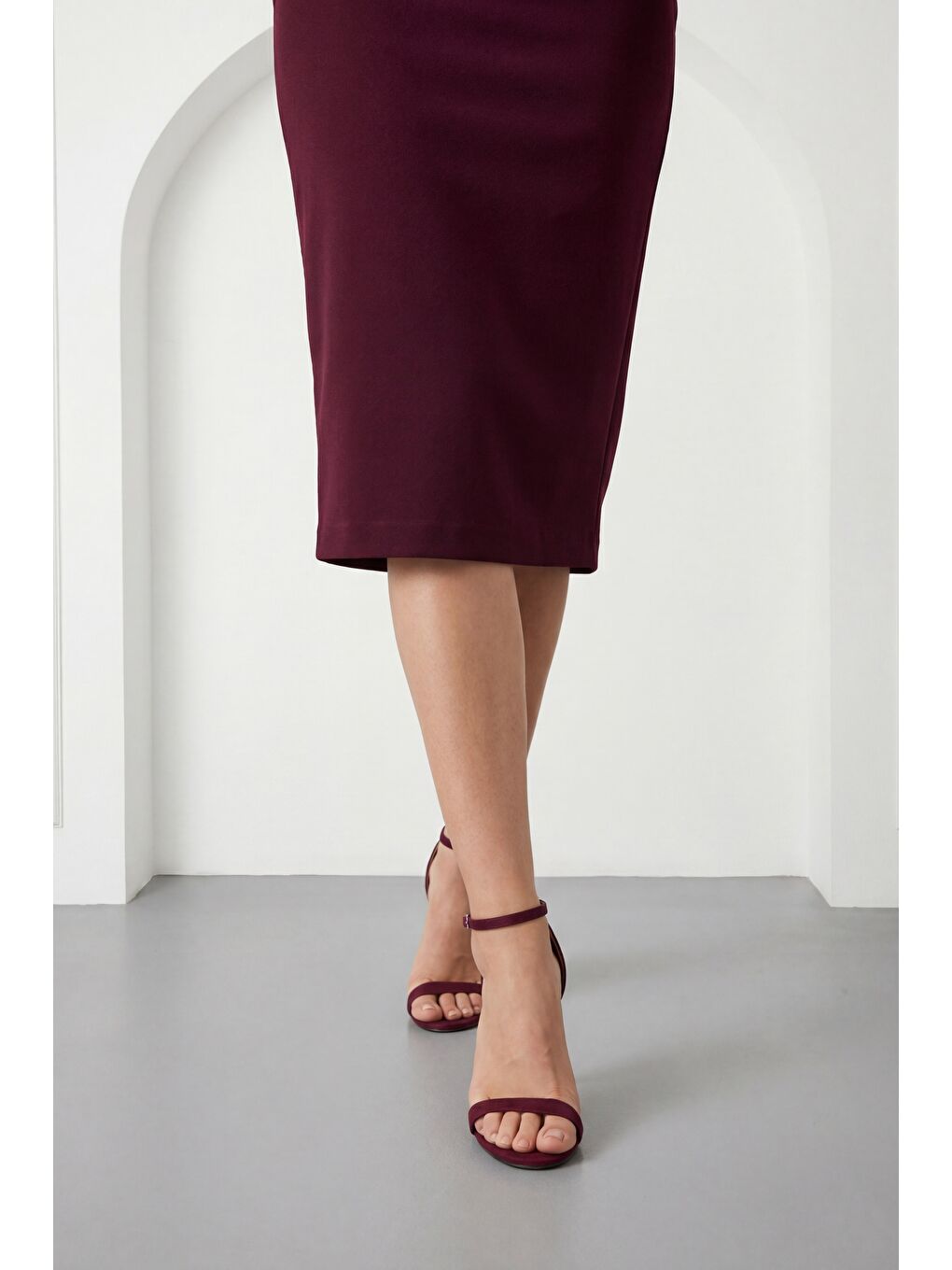 Kadın Bordo Dar Kalıp Ceketli Taşlı Midi Söz Nişan Nikah Abiye Elbise-3