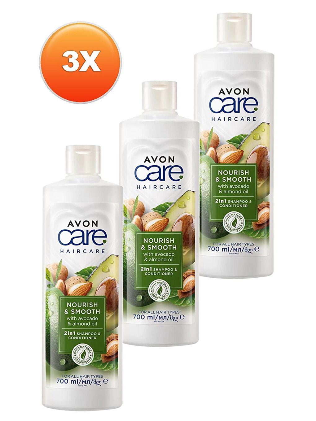 AVON Renksiz Care Avokado ve Badem Yağı içeren Şampuan ve Saç Bakım Kremi 700 Ml. Üçlü Set - 1