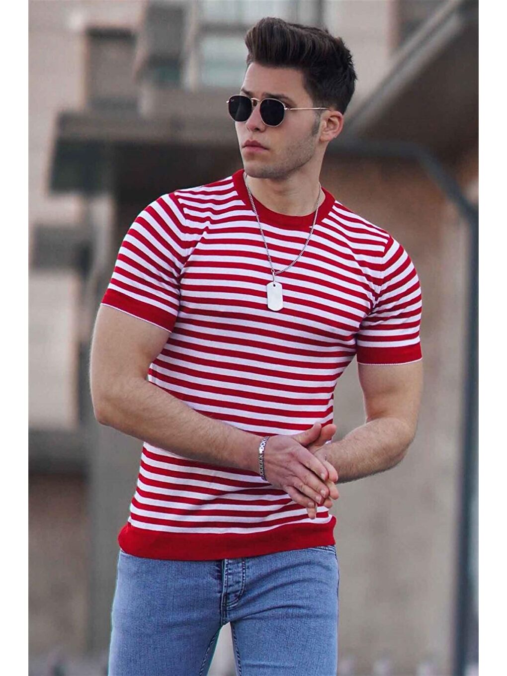 Bisiklet Yaka Bordo Erkek Triko Tişört 4602