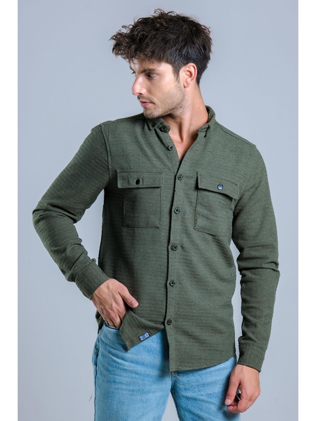 Haki Çift Cep Kapaklı Kışlık Gömlek MAR 4221-1