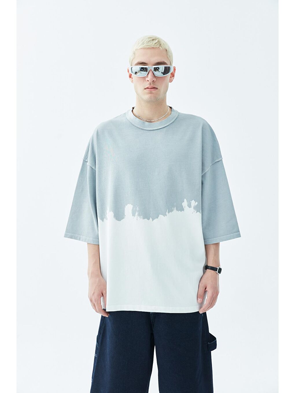 VAMOSCLO Kahverengi RENK GEÇİŞLİ OVERSIZE T-SHIRT-GRİ