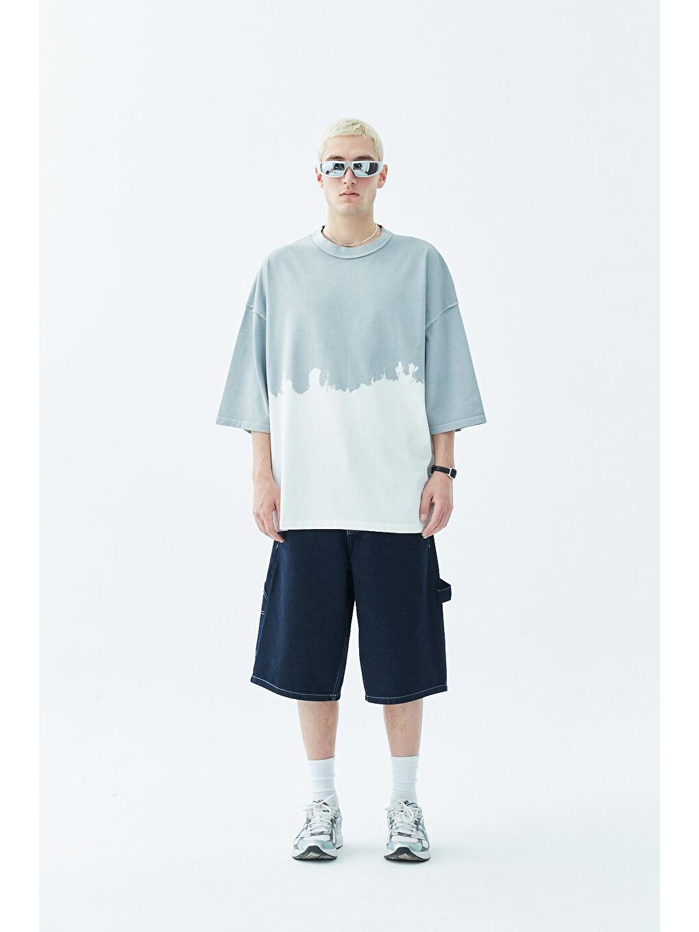 VAMOSCLO Kahverengi RENK GEÇİŞLİ OVERSIZE T-SHIRT-GRİ - 1