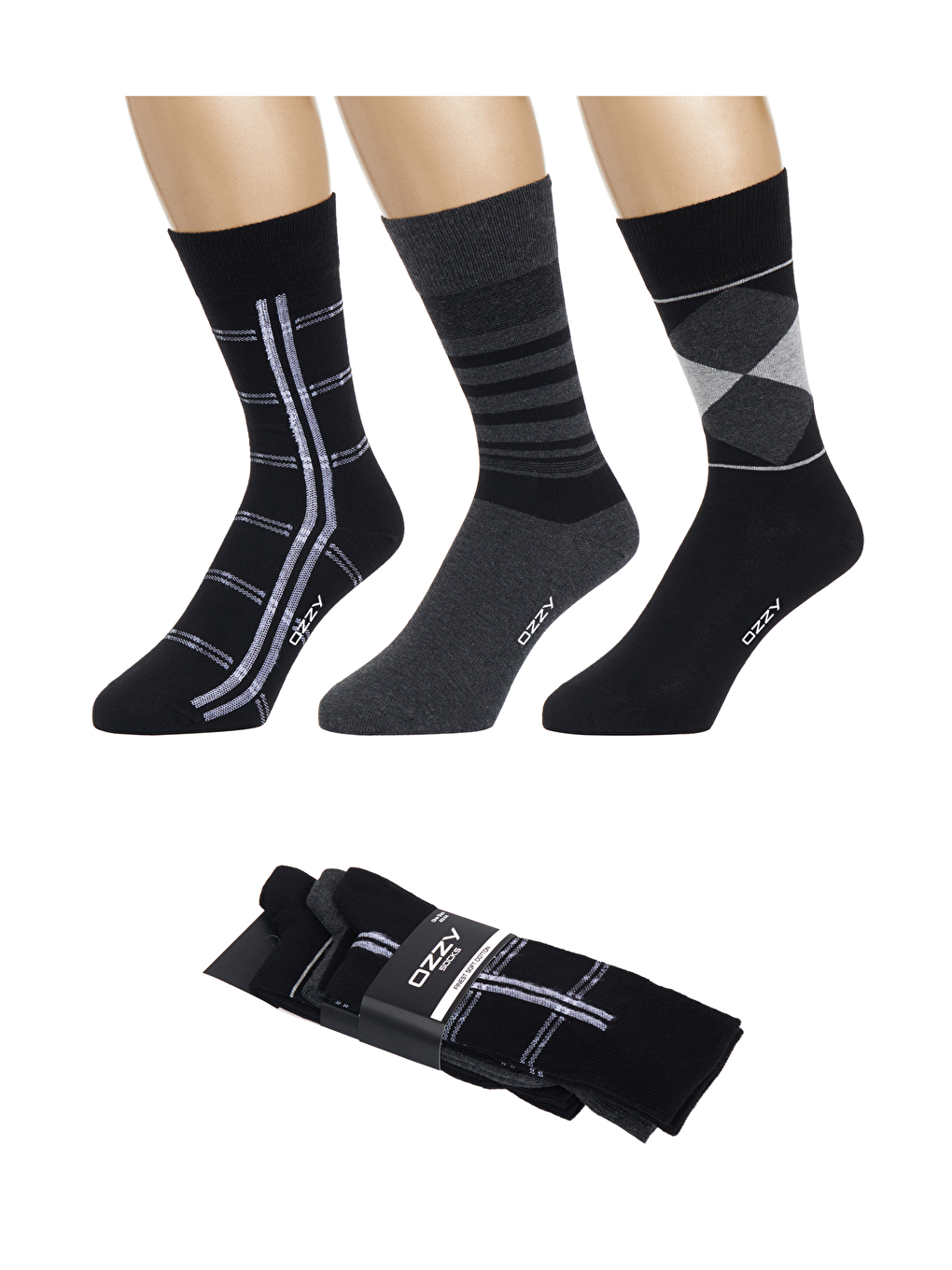 OZZY SOCKS Karışık 3 Çift Dikişsiz Erkek Penye Pamuklu 4 Mevsim Çorap Dayanıklı Topuk Burun