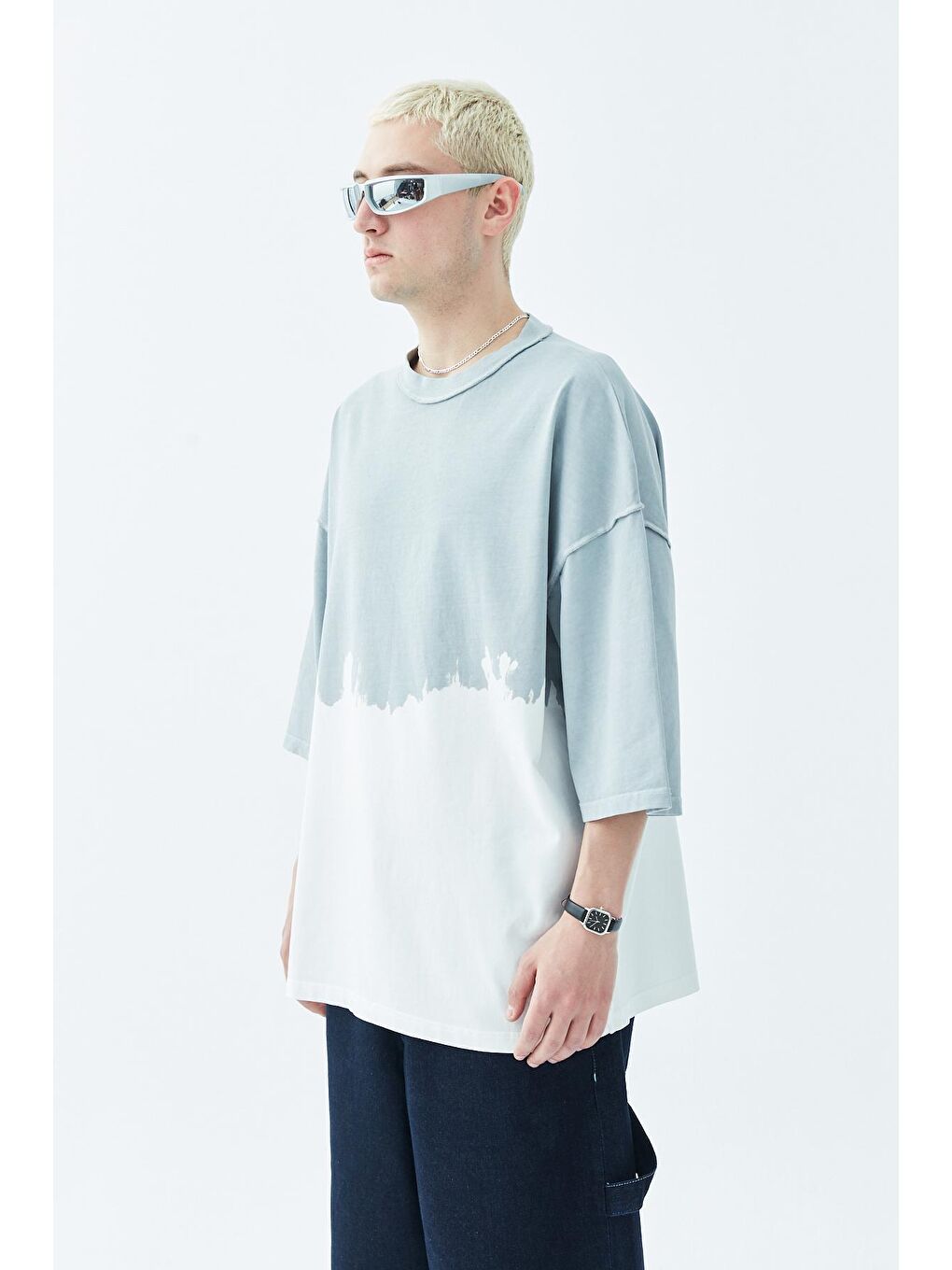 VAMOSCLO Kahverengi RENK GEÇİŞLİ OVERSIZE T-SHIRT-GRİ - 2