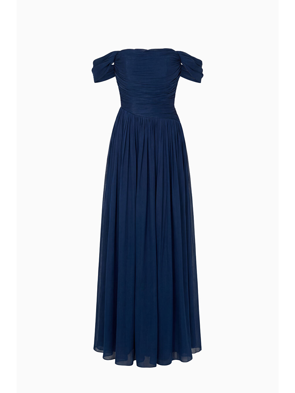 Kadın Lacivert Kayık Yaka Drapeli Uzun Söz Nişan Nikah Abiye Elbise-6