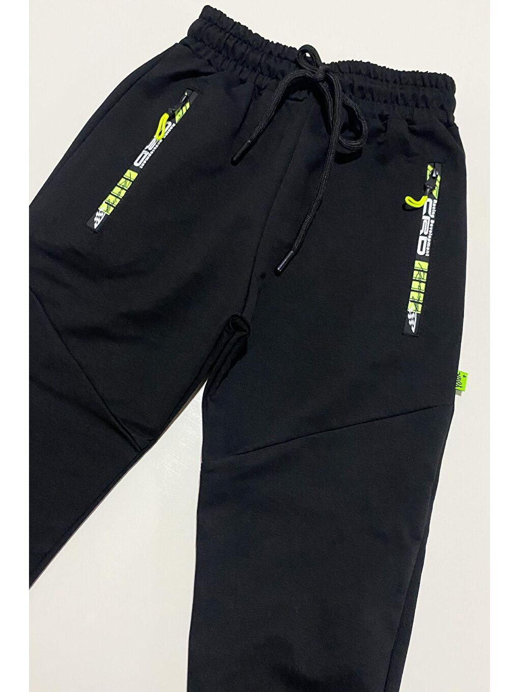 Gri Erkek Çocuk Yeşil Fermuarlı Eşofman Altı ALT.0008-1