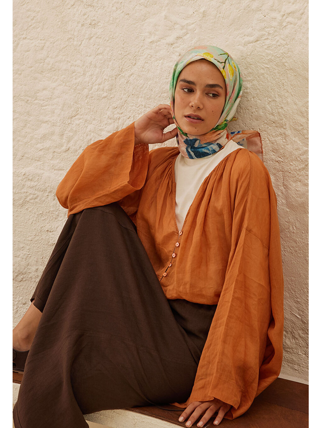 Camellia Desen Pamuk Vual Eşarp Soft Pembe-2