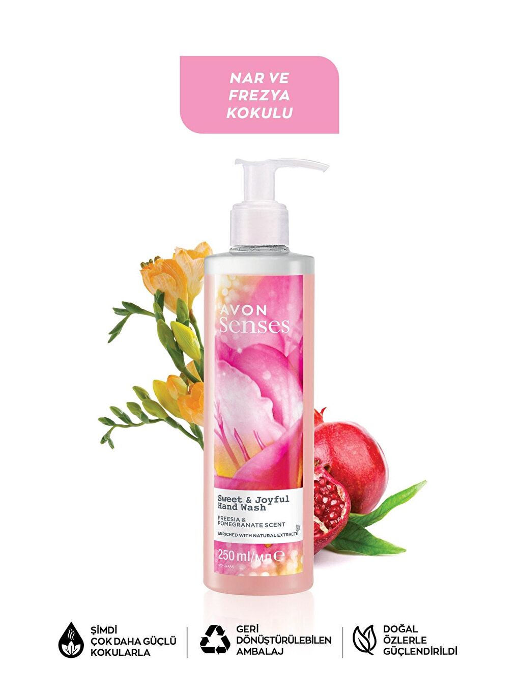 AVON Renksiz Senses Sweat & Joyful Frezya ve Nar Kokulu Sıvı El Sabunu 250 Ml. - 1