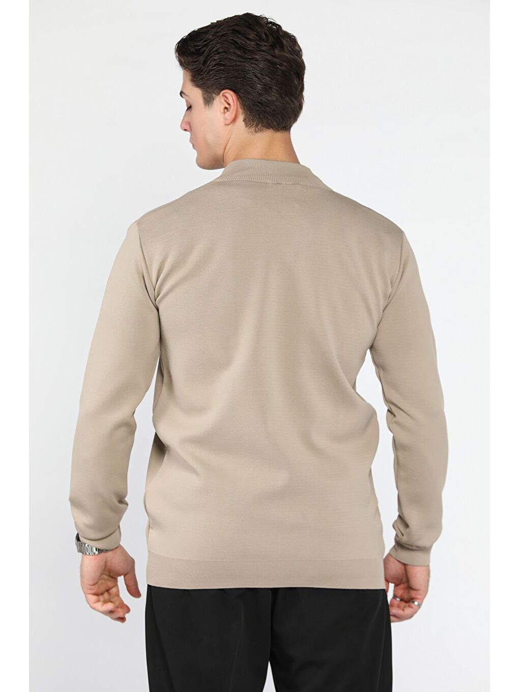 Bej Erkek Fermuarlı Triko Hırka-3