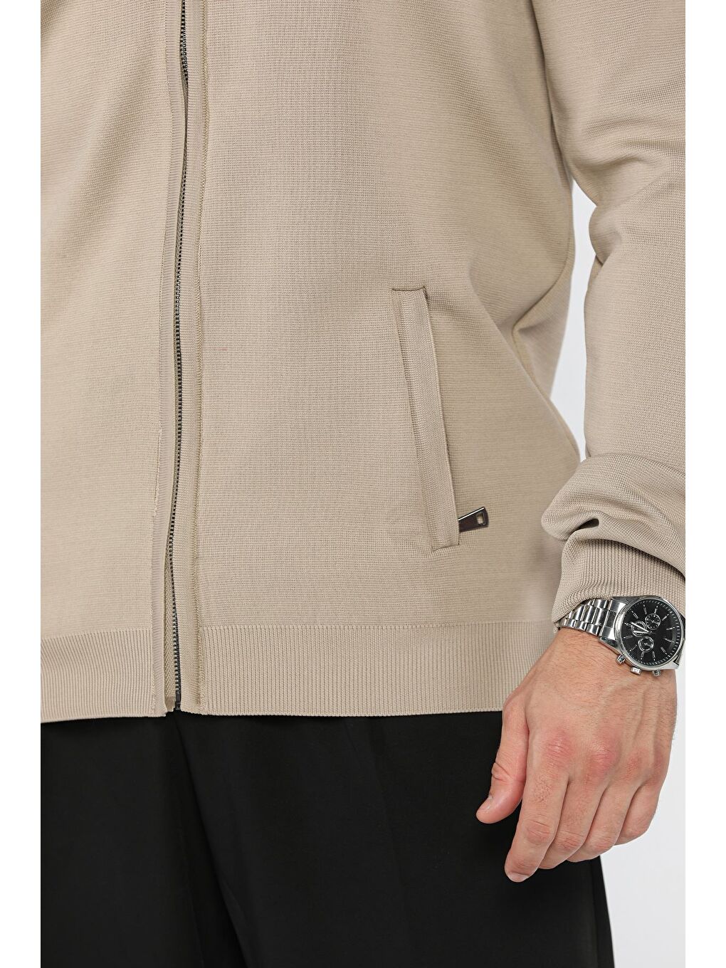 Bej Erkek Fermuarlı Triko Hırka-4