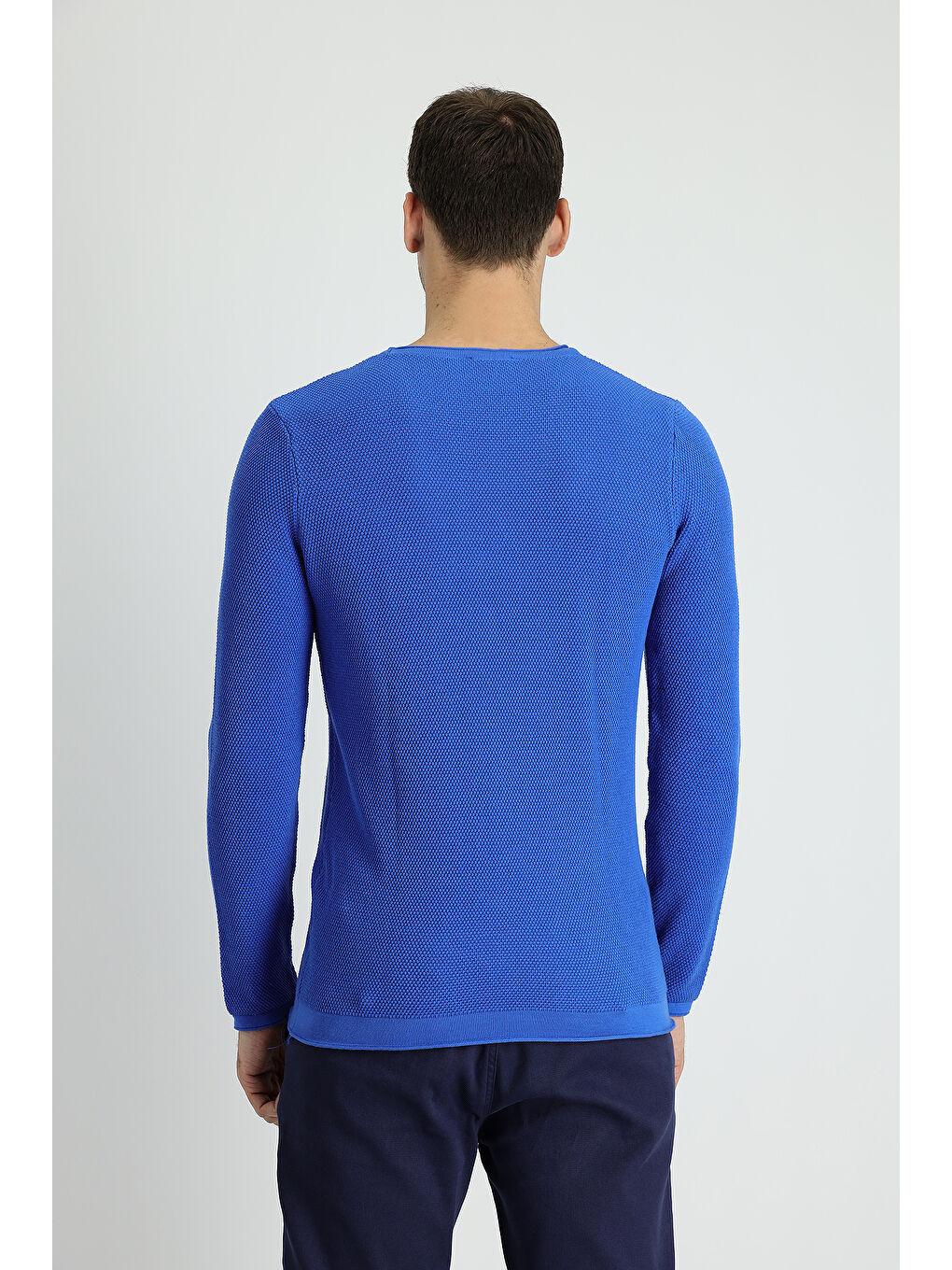 Mavi Bisiklet Yaka Slim Fit Dar Kesim Düz Pamuklu Triko Kazak-2