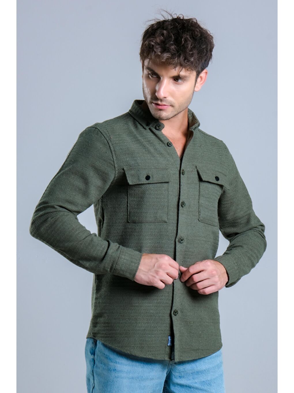 Haki Çift Cep Kapaklı Kışlık Gömlek MAR 4221-3