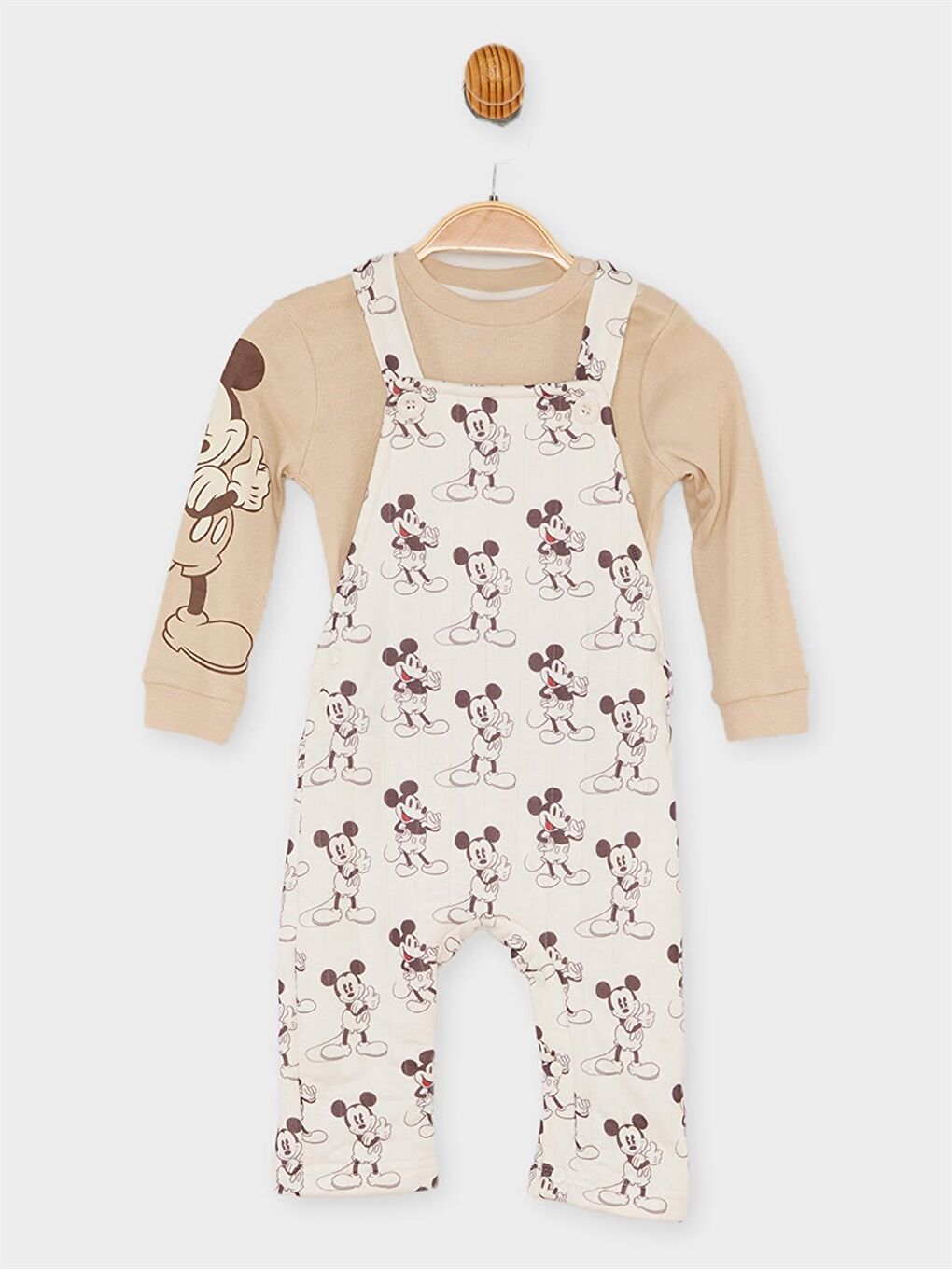Ekru Mickey Mouse Lisanslı Erkek Bebek 2'li Takım 21146-2