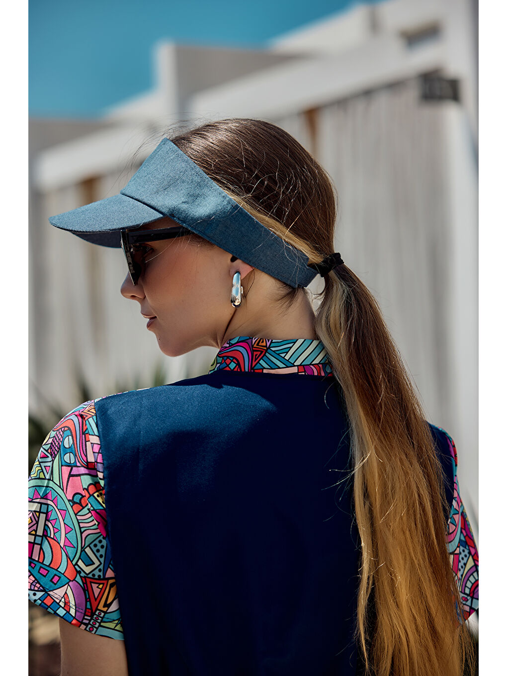 Mavi Ayarlanabilir Rugan Vizör Tenisçi Golf Şapka Güneş Koruyucu Siperlik RŞ-109 Denim-2