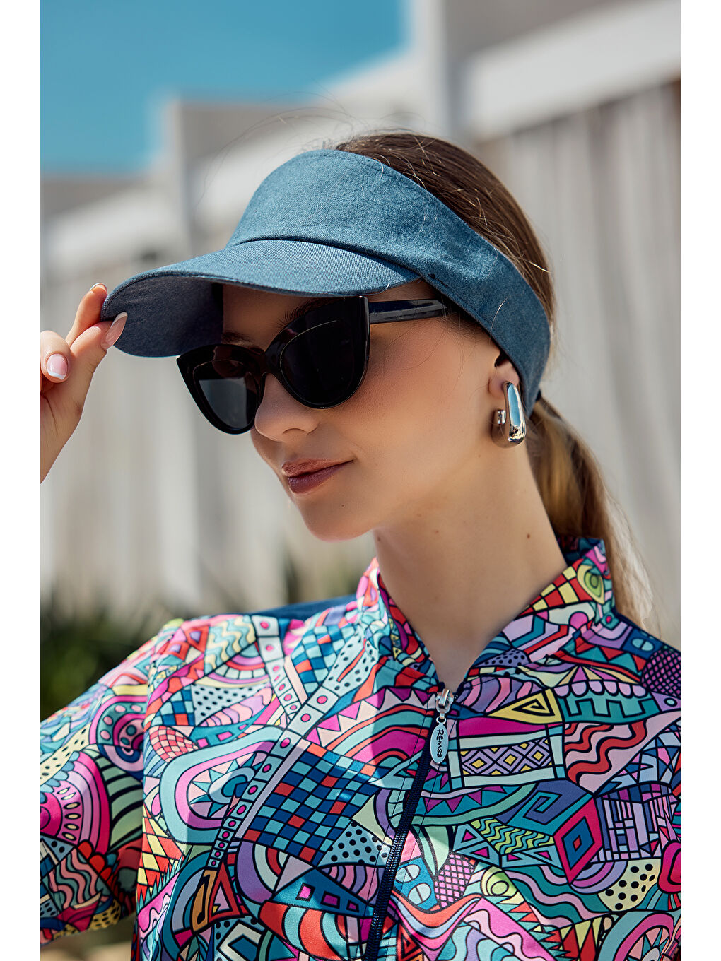 Mavi Ayarlanabilir Rugan Vizör Tenisçi Golf Şapka Güneş Koruyucu Siperlik RŞ-109 Denim-3