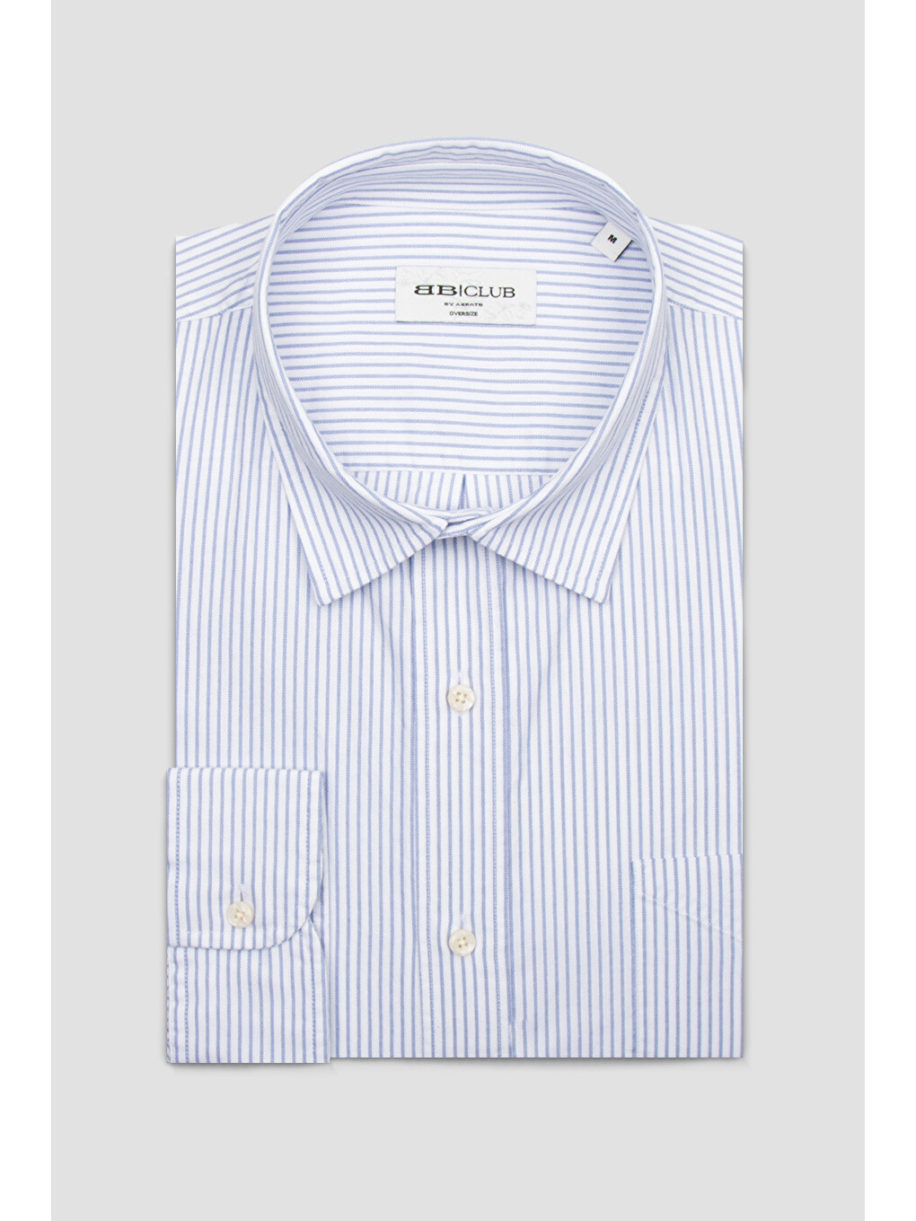 Rio Oxford Pamuklu Oversize Fit Açık Mavi Klasik Yaka Erkek Çizgili Gömlek-3