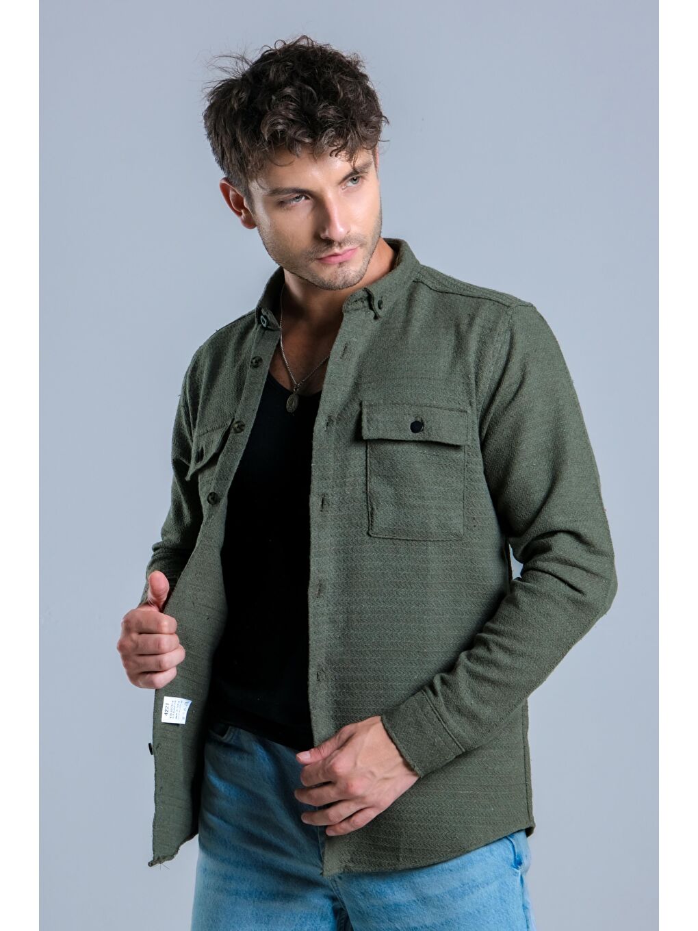 Haki Çift Cep Kapaklı Kışlık Gömlek MAR 4221-6