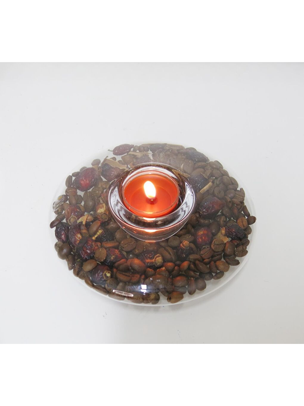 Missi Kahverengi Planet Kahve Çekirdeği Dekorlu Cam Mumluk ve Tealight Seti