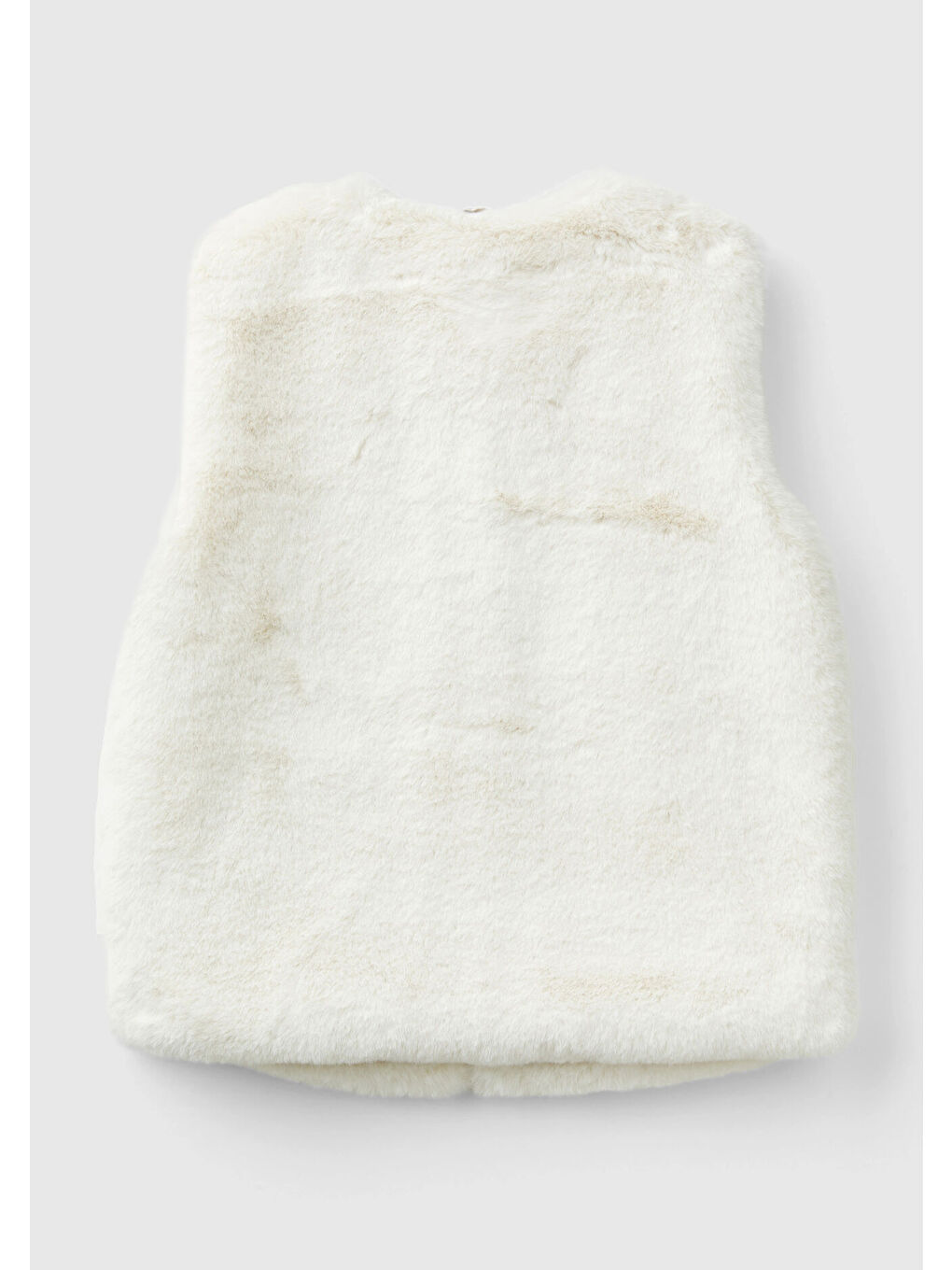 Kız Çocuk Ekru Fermuar Kapamalı Biyeli Ön Cepli Kürk Yelek-1