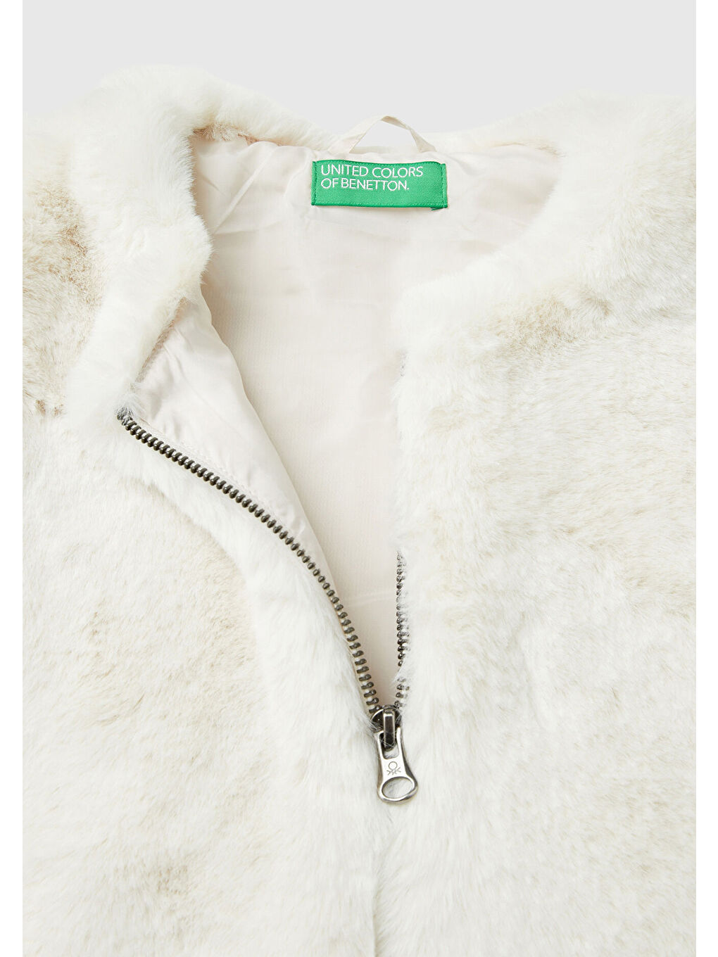 Kız Çocuk Ekru Fermuar Kapamalı Biyeli Ön Cepli Kürk Yelek-2