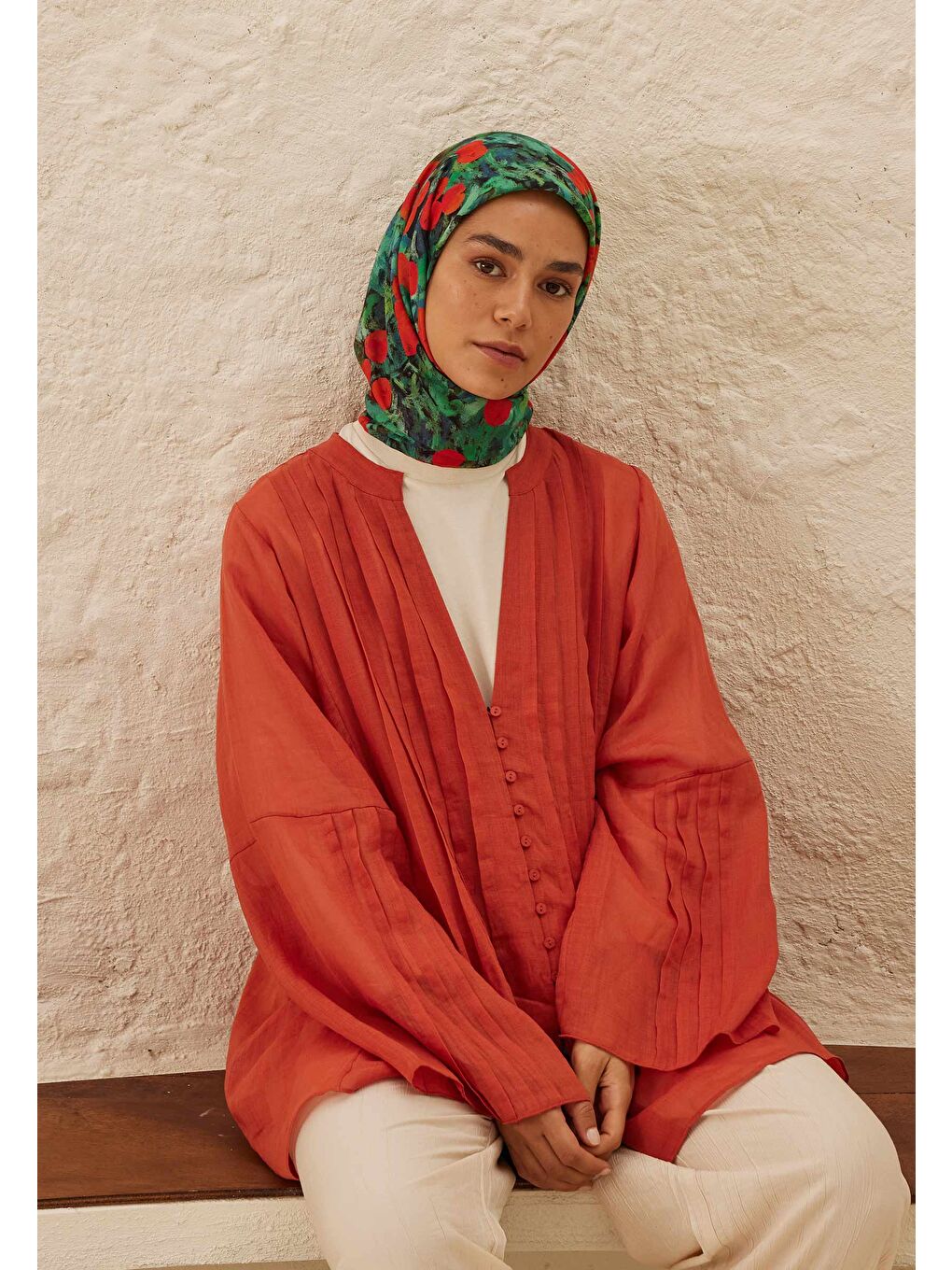 Peach Garden Desen Pamuk Vual Eşarp Siyah-1